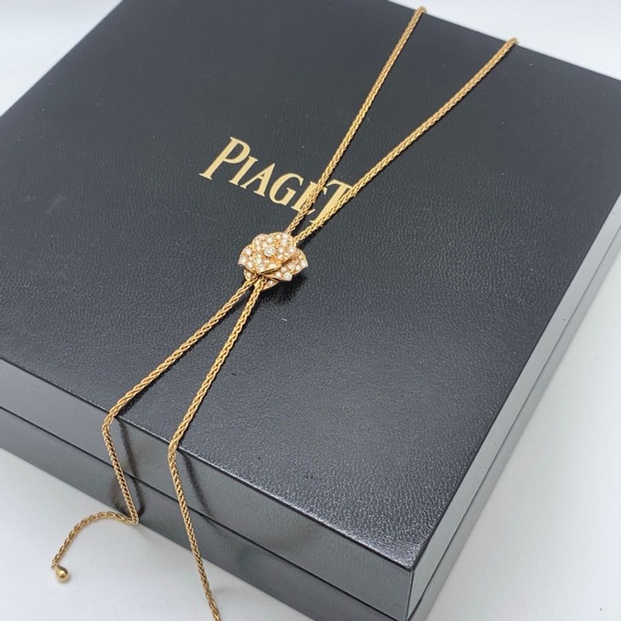 PIAGET 伯爵ROSE系列玫瑰金鑽石項鍊 滿鑽立體玫瑰造型-2