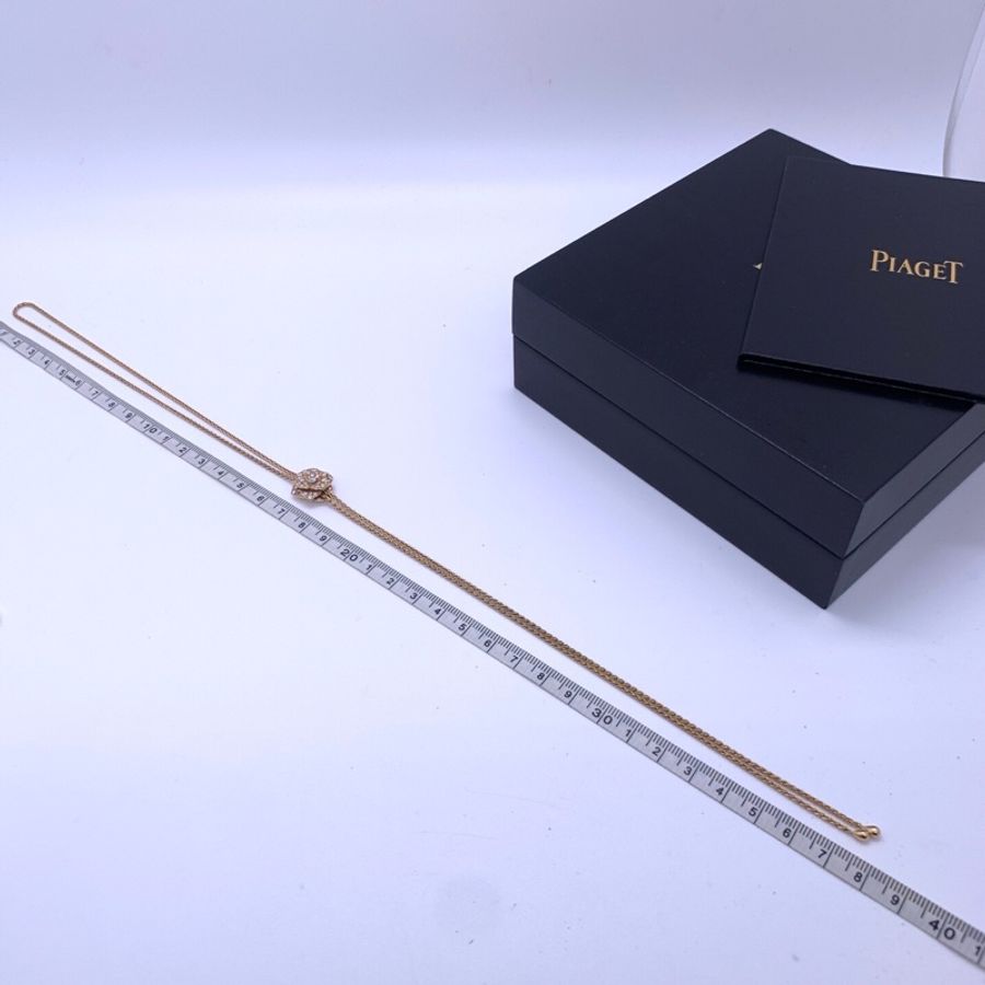 PIAGET 伯爵ROSE系列玫瑰金鑽石項鍊 滿鑽立體玫瑰造型-3