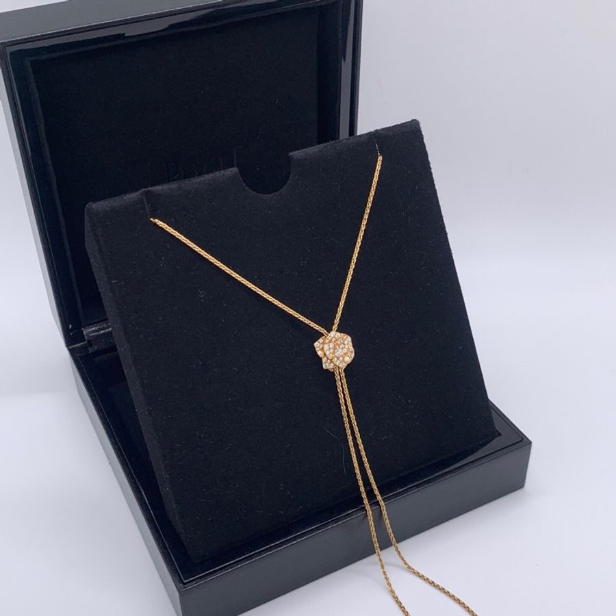 PIAGET 伯爵ROSE系列玫瑰金鑽石項鍊 滿鑽立體玫瑰造型-5