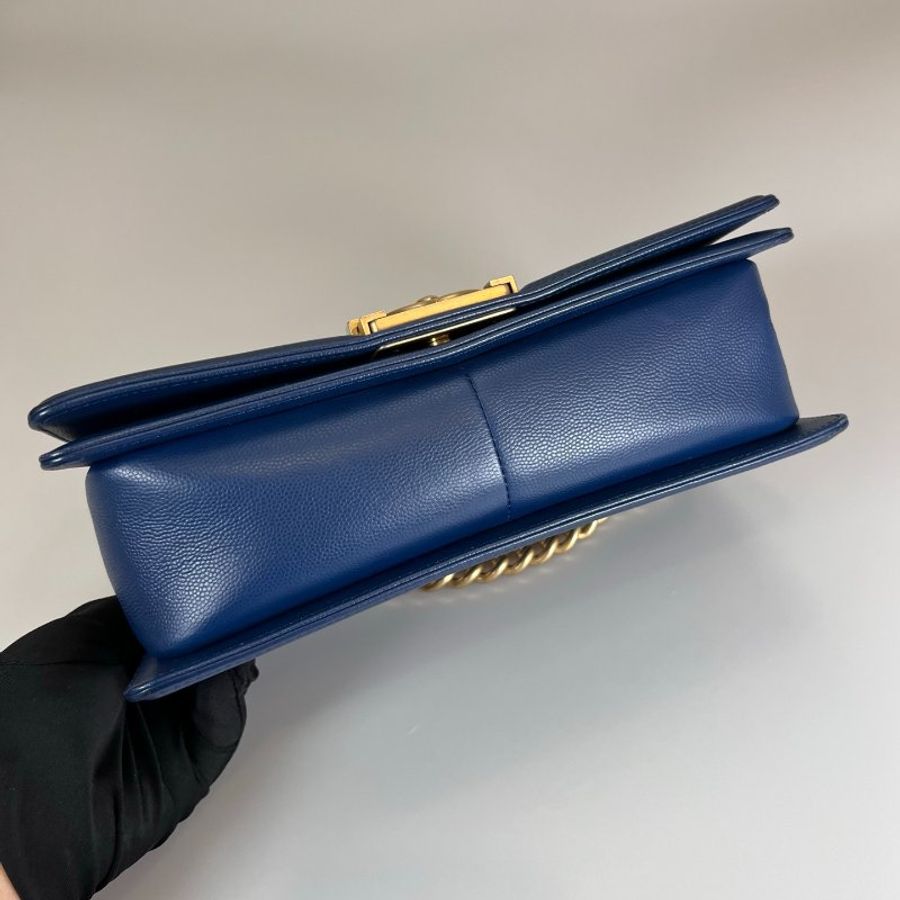 CHANEL BOY25金釦單肩斜挎鏈條包 藍荔枝 保卡款24開-4