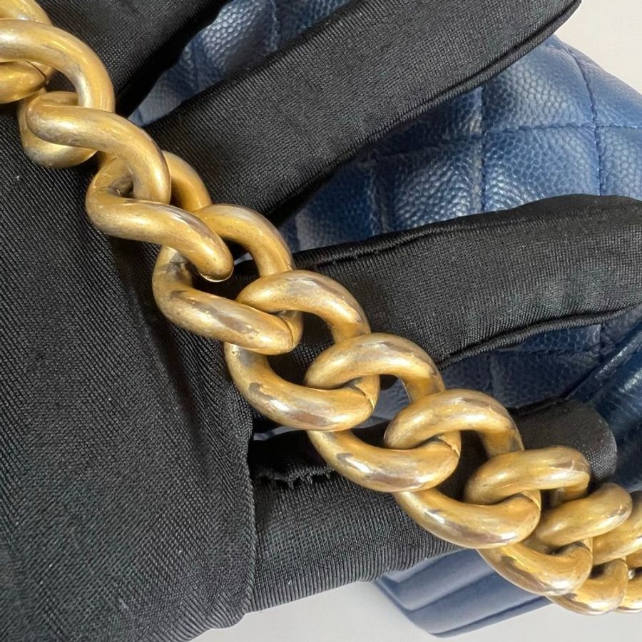 CHANEL BOY25金釦單肩斜挎鏈條包 藍荔枝 保卡款24開-8