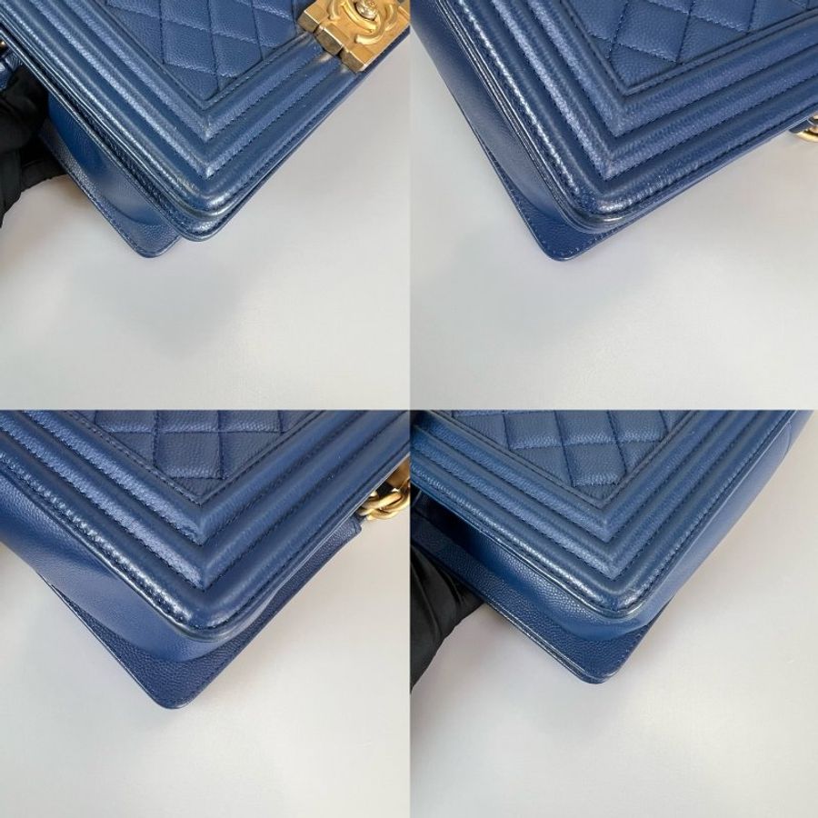 CHANEL BOY25金釦單肩斜挎鏈條包 藍荔枝 保卡款24開-9