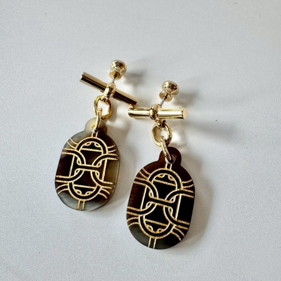 Hermès Chaine d'Ancre 豬鼻子 龜背 水牛角 金扣 耳環-2
