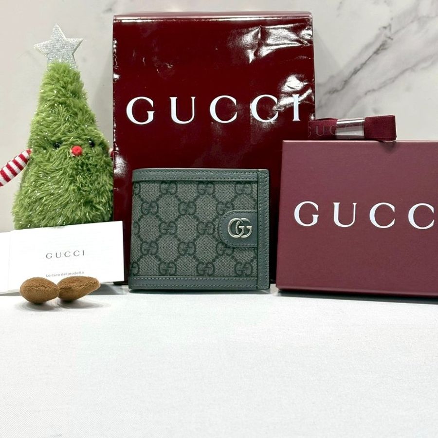 GUCCI GG Supreme男款灰色雙折短夾-0
