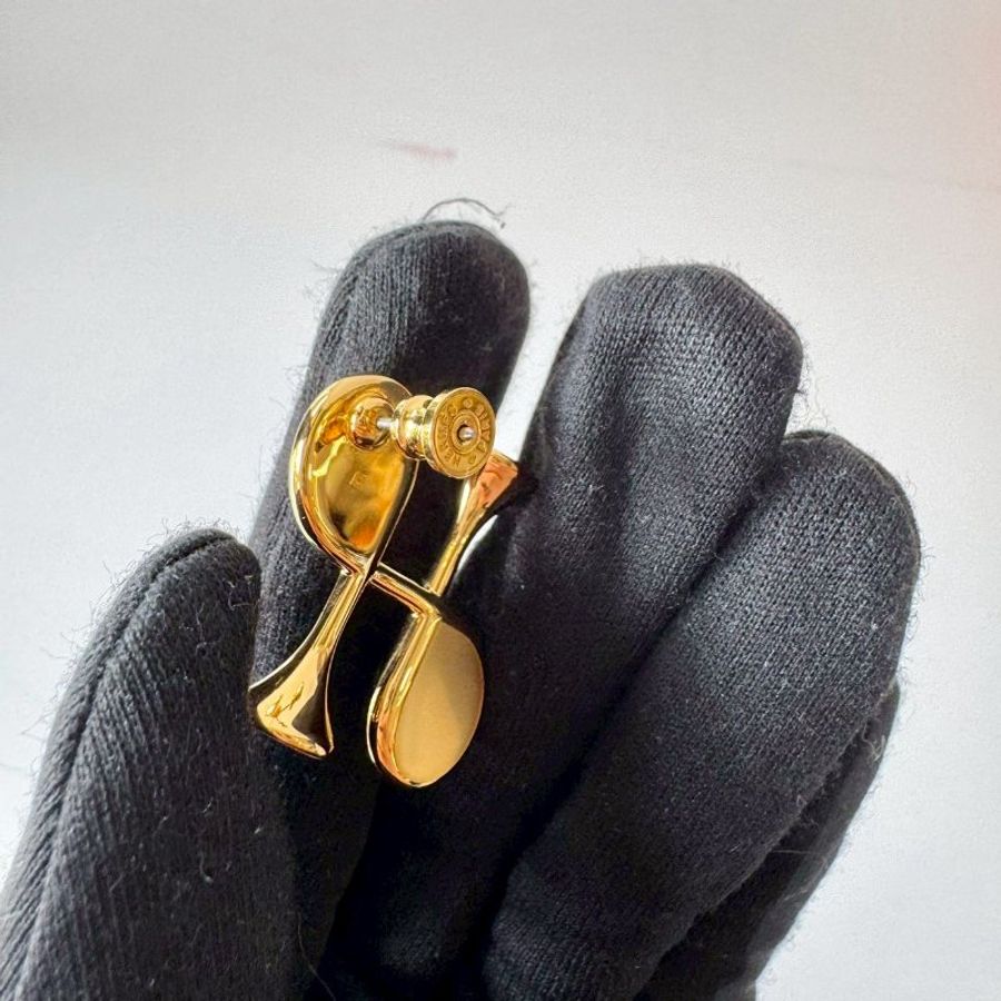 Hermès Cor H 黃金鍍金 皮革 小喇叭 H 形耳針 耳環-4