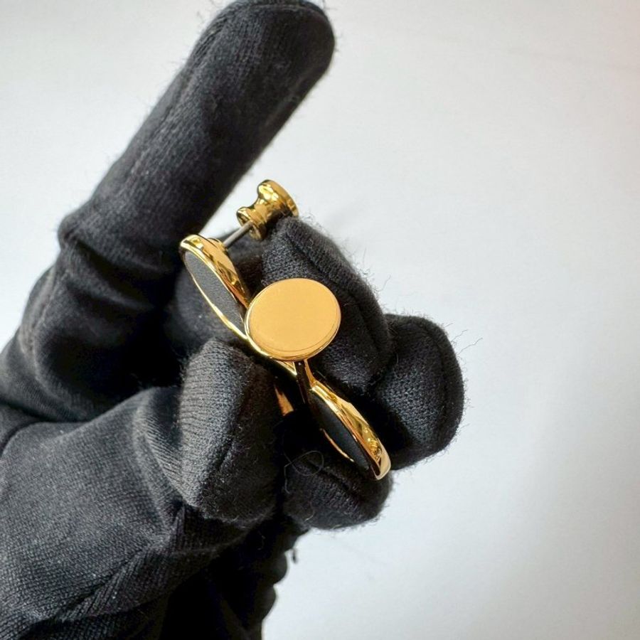 Hermès Cor H 黃金鍍金 皮革 小喇叭 H 形耳針 耳環-5