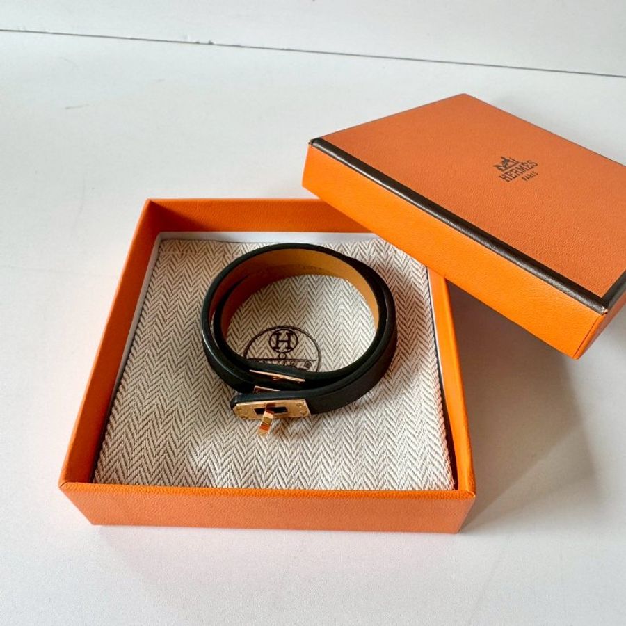 Hermès Mini Kelly Double Tour T2黑色 雙圈 小牛皮 皮革 玫瑰金扣 手環-2