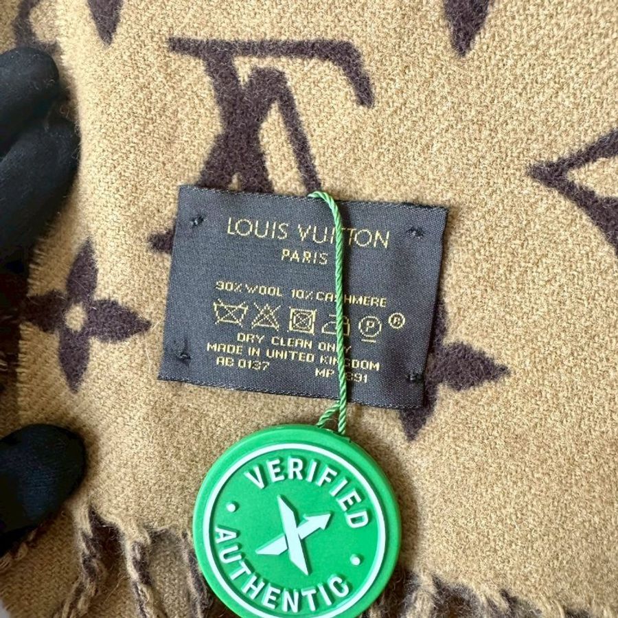 Louis Vuitton Supreme 聯名 經典 焦糖色 羊毛 羊絨 流蘇 圍巾 MP1891-5