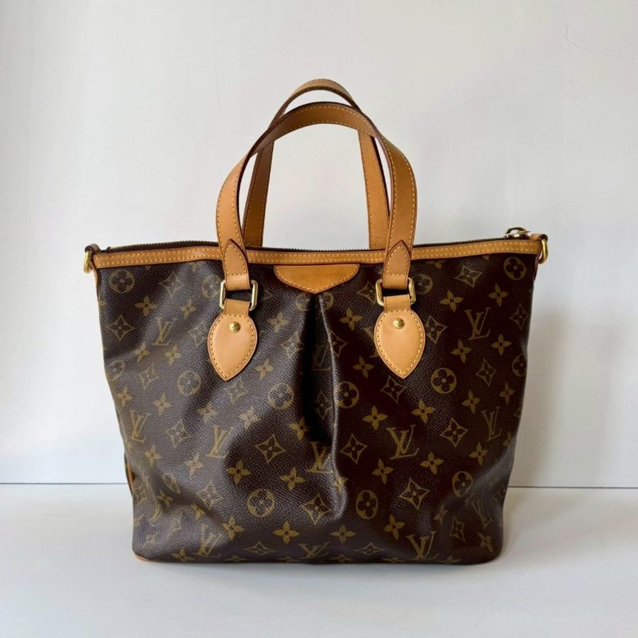 LV Palermo PM 棕色 老花 經典 抓皺 一字拉鍊 托特包 兩用包 手提包 斜背包 M40145-1