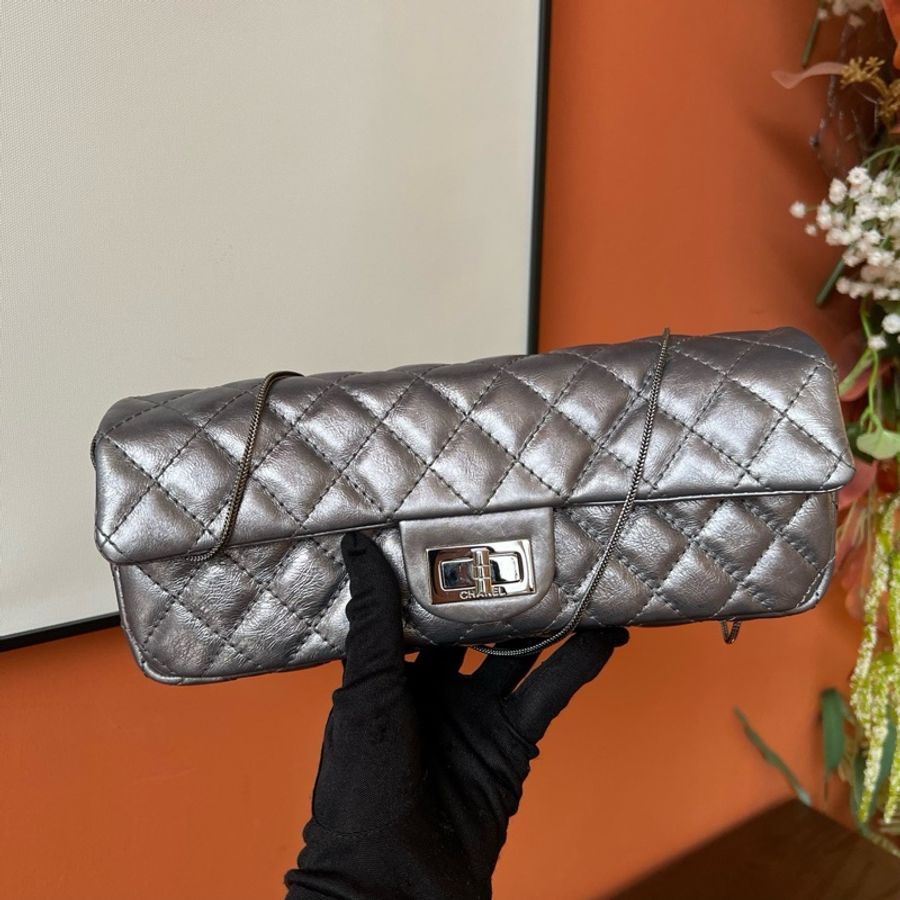 CHANEL香奈兒Vintage中古2.55銀色法棍包 98新-1
