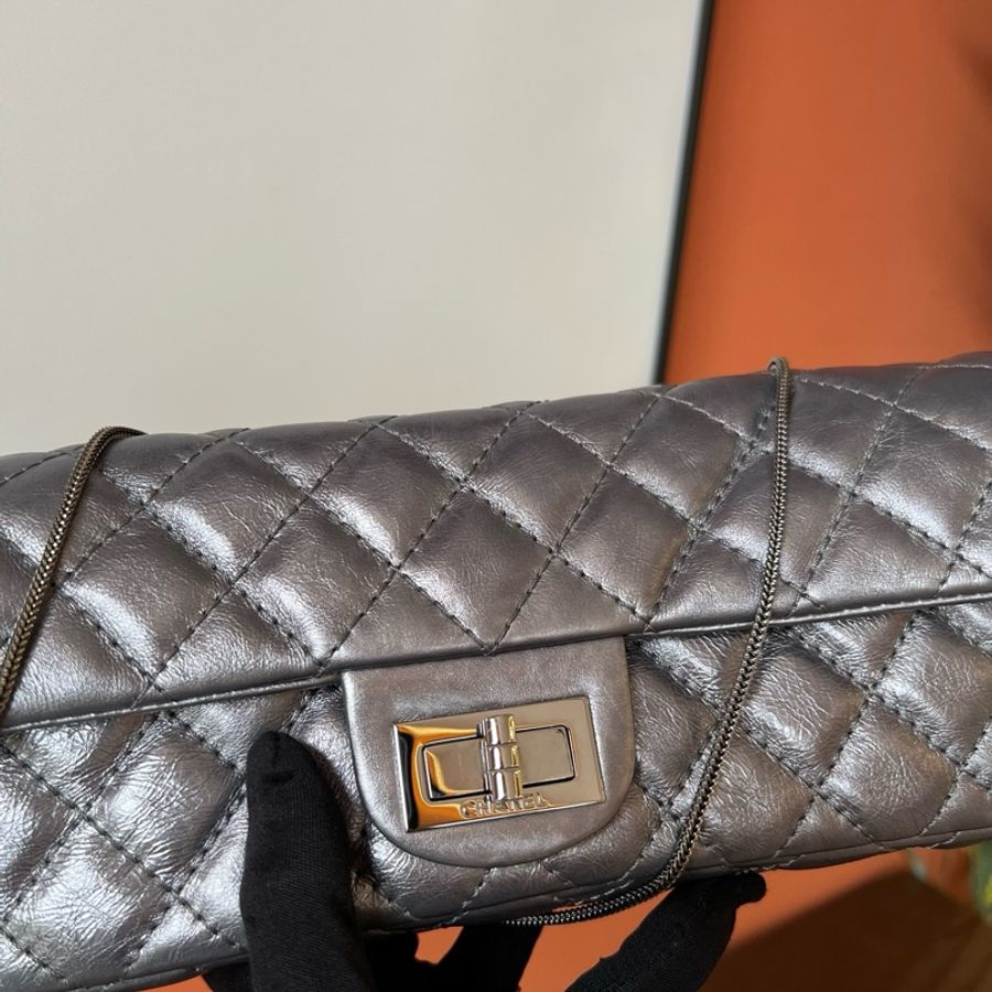 CHANEL香奈兒Vintage中古2.55銀色法棍包 98新-2
