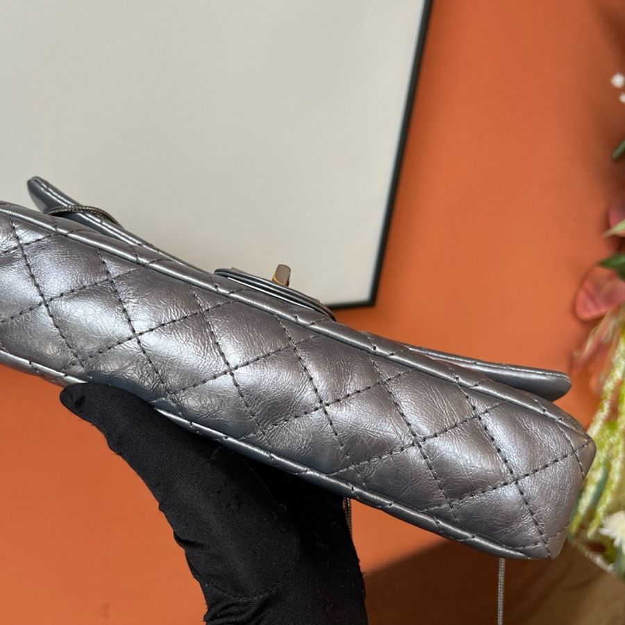CHANEL香奈兒Vintage中古2.55銀色法棍包 98新-4