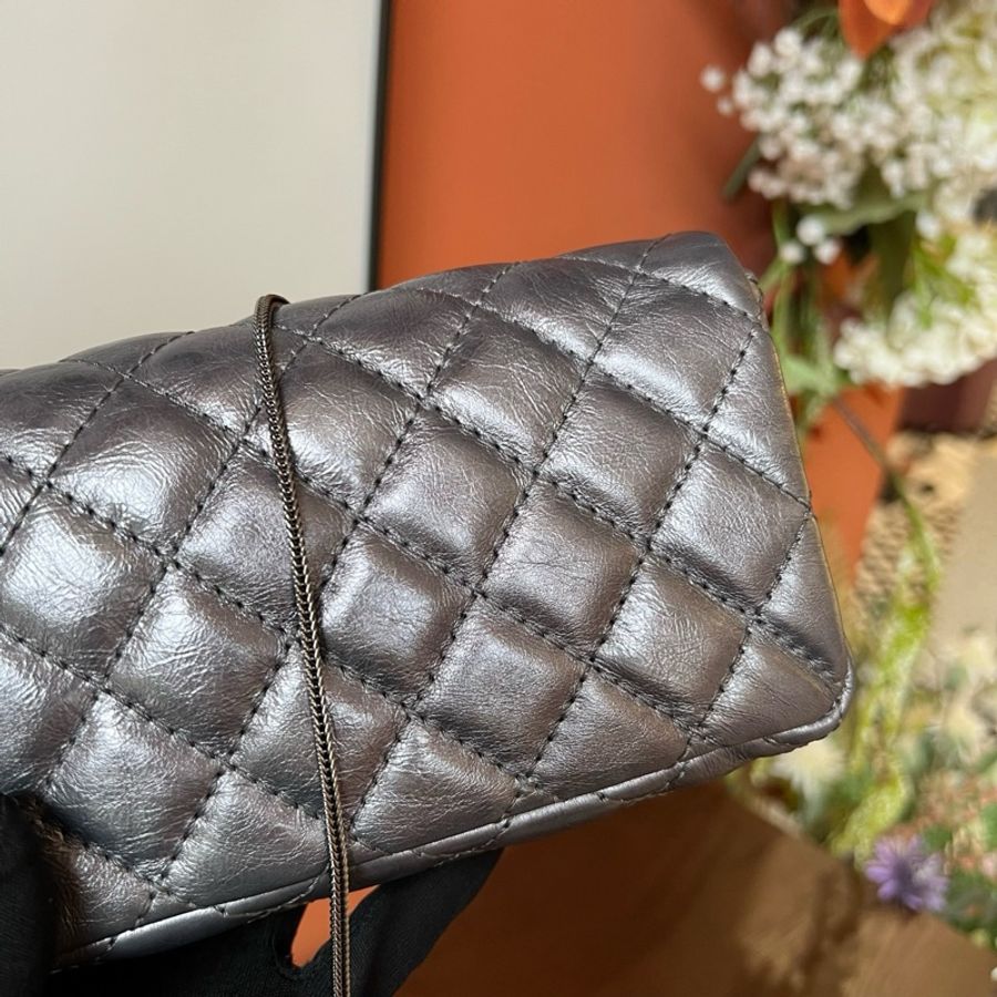 CHANEL香奈兒Vintage中古2.55銀色法棍包 98新-5