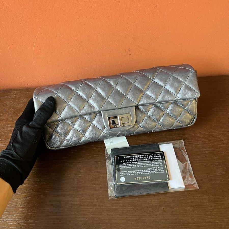 CHANEL香奈兒Vintage中古2.55銀色法棍包 98新-8