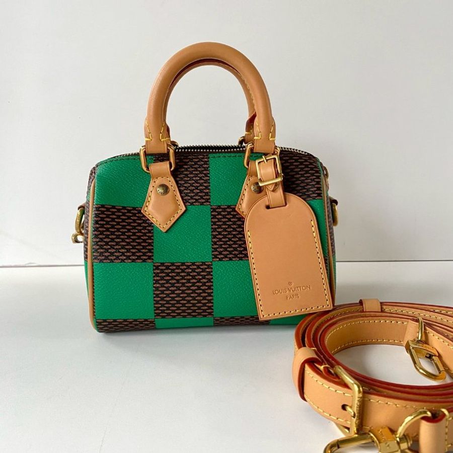 LV 限量 Speedy 18 Damier Pop 綠色 棋盤格 炭治郎 兩用 波士頓包 N40534-1