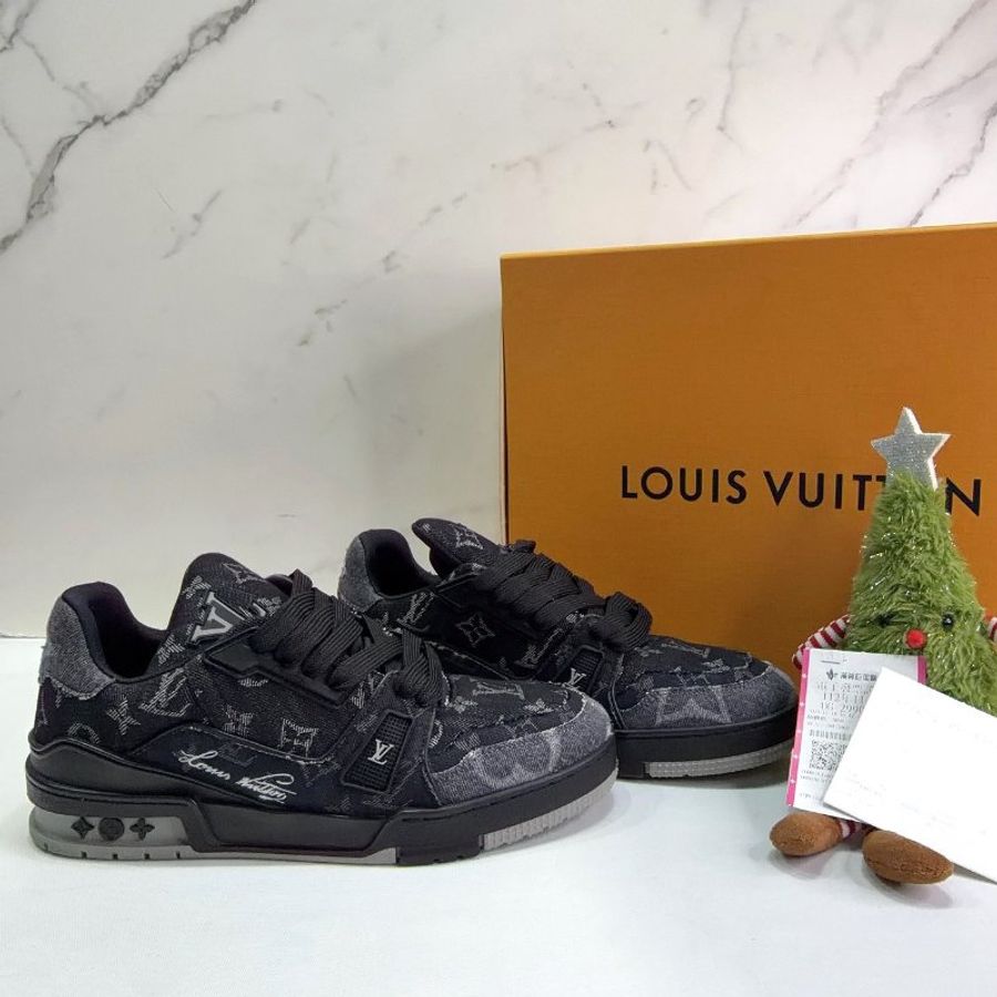 LV Trainer黑灰牛仔布運動鞋-0
