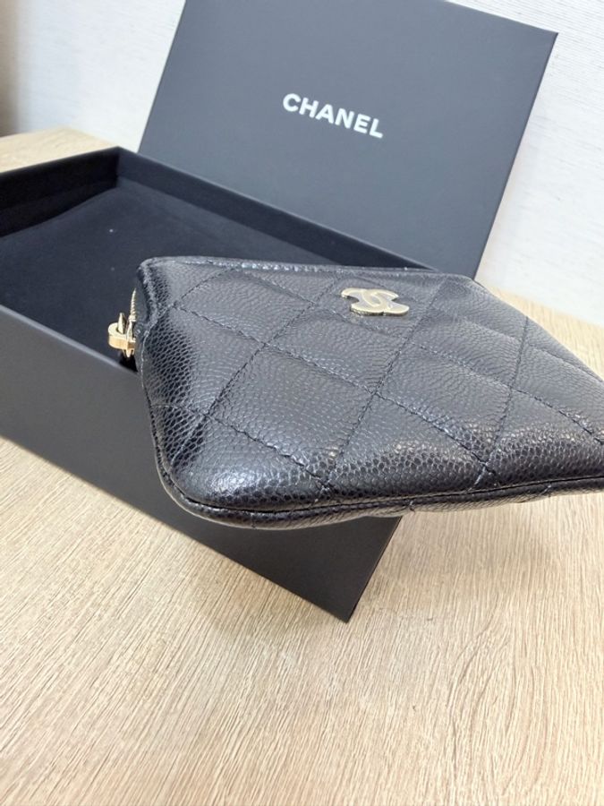 全新無使用過‼️Chanel 黑荔枝牛皮淡金釦吐司零錢包-8