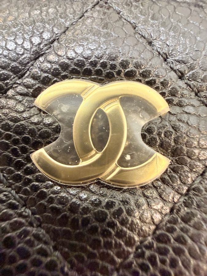 全新無使用過‼️Chanel 黑荔枝牛皮淡金釦吐司零錢包-20