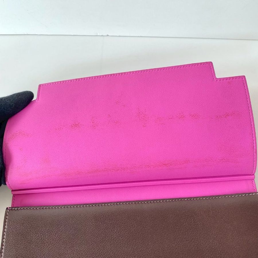 HERMES Multiplis 9i 玉蘭粉 拼 深棕色 EC皮 翻蓋 手拿包 A刻-4
