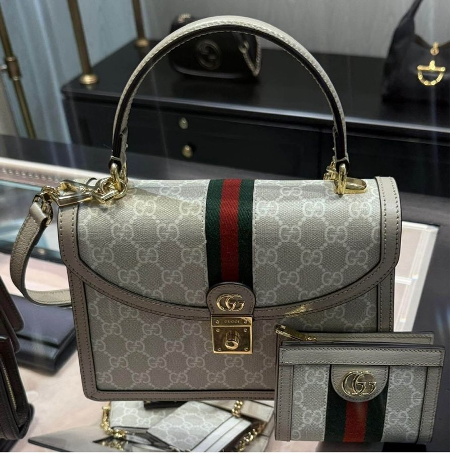 GUCCI 全新閑置Ophidia系列織帶手提包-1