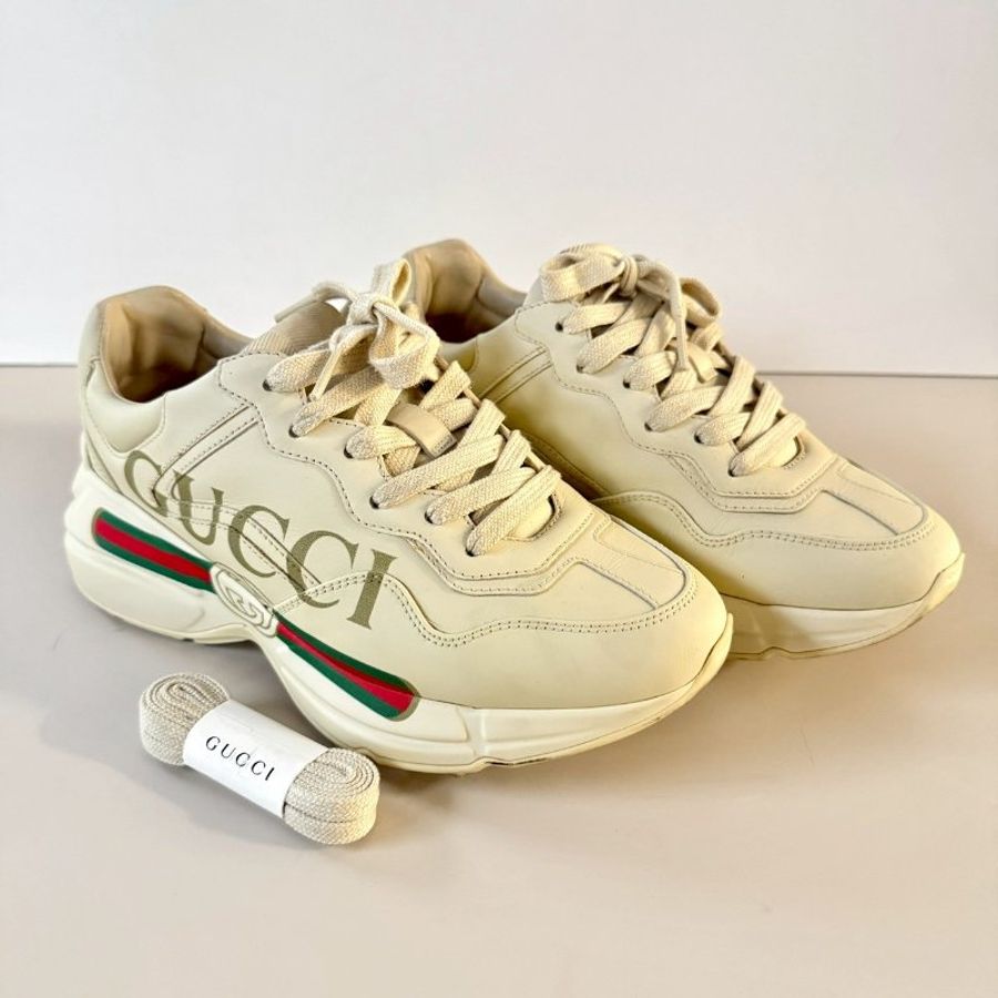 Gucci Rhyton 米白色 皮革 復古 綠紅綠 36.5 老爹鞋 運動鞋 500877-0