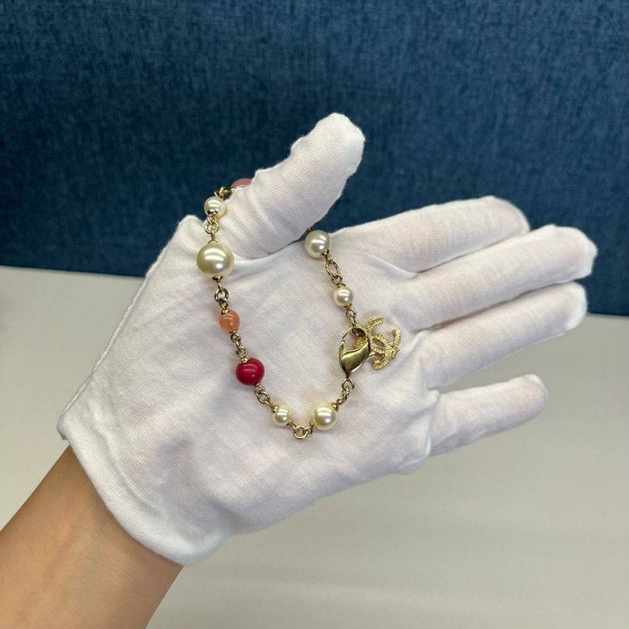香奈兒CHANEL雙C珍珠手鍊,98新-2