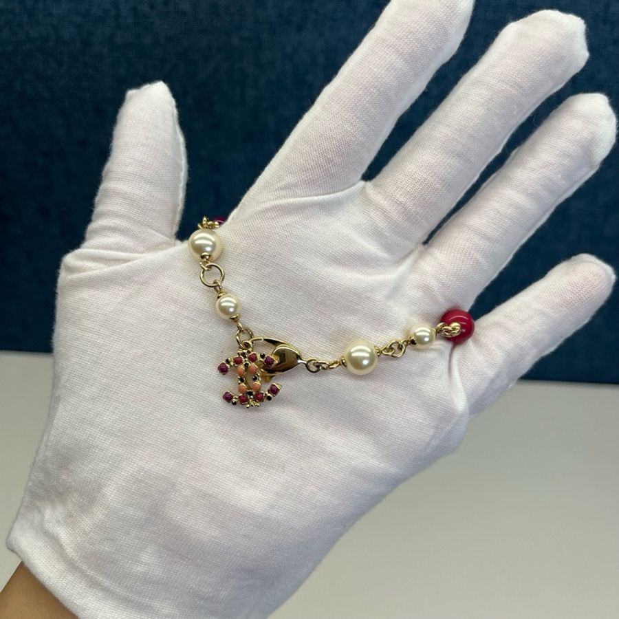 香奈兒CHANEL雙C珍珠手鍊,98新-3