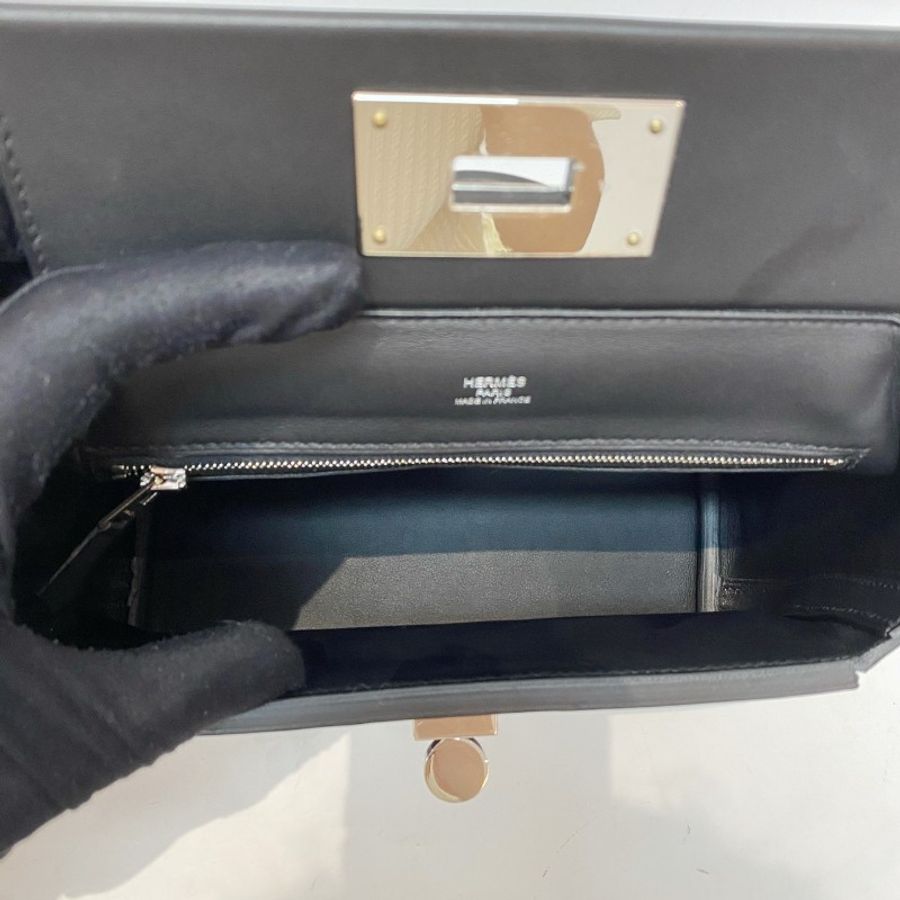 闲置带票HERMES爱马仕mini2424黑银可拆卸肩带手提斜挎包21*16*11-9