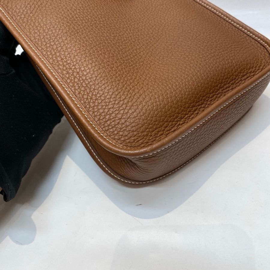 U刻HERMES爱马仕mini evelyne迷你伊芙琳金棕色斜挎包16*19*5-20