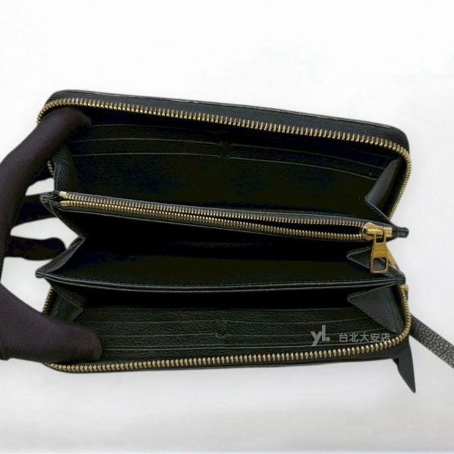 A13279-LV 黑色牛皮壓紋拉鍊長夾M61864-5