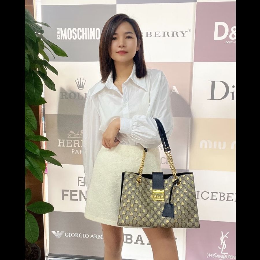 Gucci古馳 padlock中號蜜蜂印花款托特包鏈條包 容量大 日常通勤實用 超級時尚 .-0