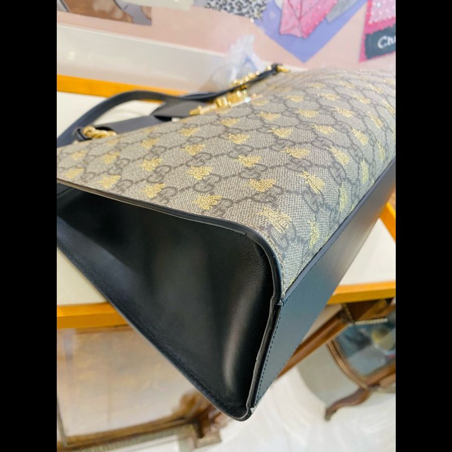 Gucci古馳 padlock中號蜜蜂印花款托特包鏈條包 容量大 日常通勤實用 超級時尚 .-6