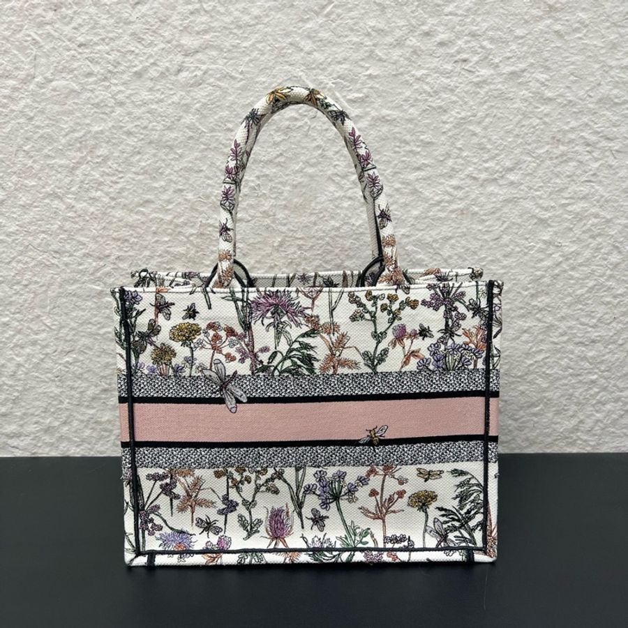 迪奧/Dior 中號 Dior Book Tote 手袋 花卉系列中號托特包購物袋單肩包手提包 白色面料多色 Dior Herbarium 圖案刺繡-1
