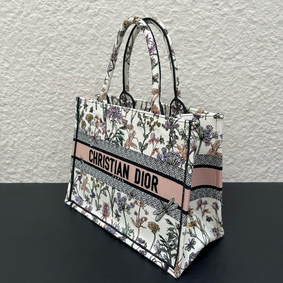 迪奧/Dior 中號 Dior Book Tote 手袋 花卉系列中號托特包購物袋單肩包手提包 白色面料多色 Dior Herbarium 圖案刺繡-3