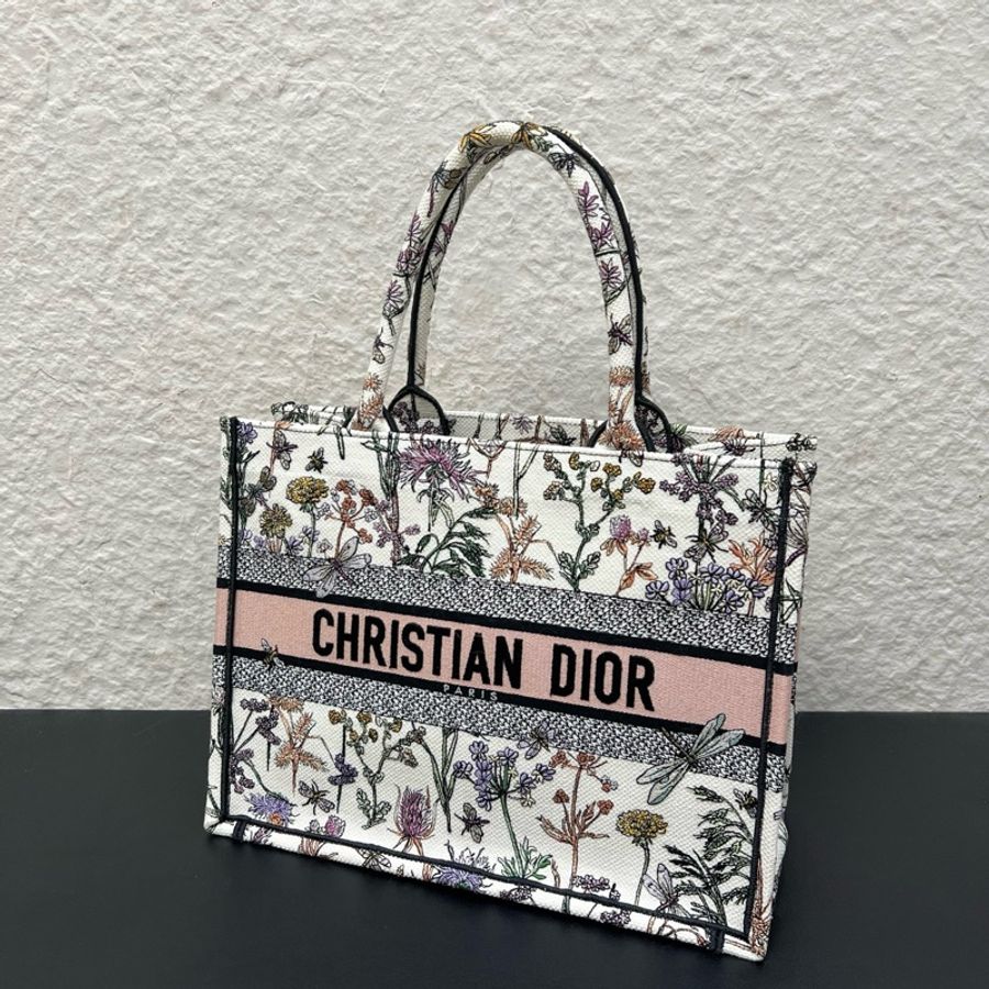 迪奧/Dior 中號 Dior Book Tote 手袋 花卉系列中號托特包購物袋單肩包手提包 白色面料多色 Dior Herbarium 圖案刺繡-5