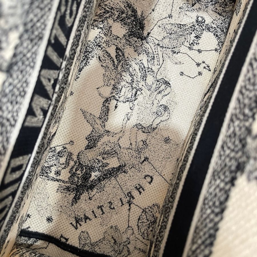 迪奧/Dior Book Tote 奶白色和黑色 Dior Zodiac 圖案刺繡 托特包手提包購物袋-5