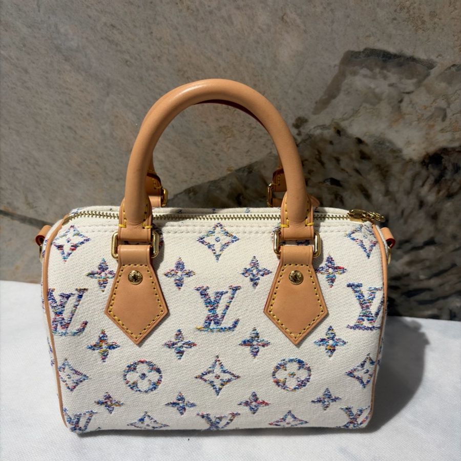 Louis Vuitton 奶昔白帆布Speedy20兩用包-2