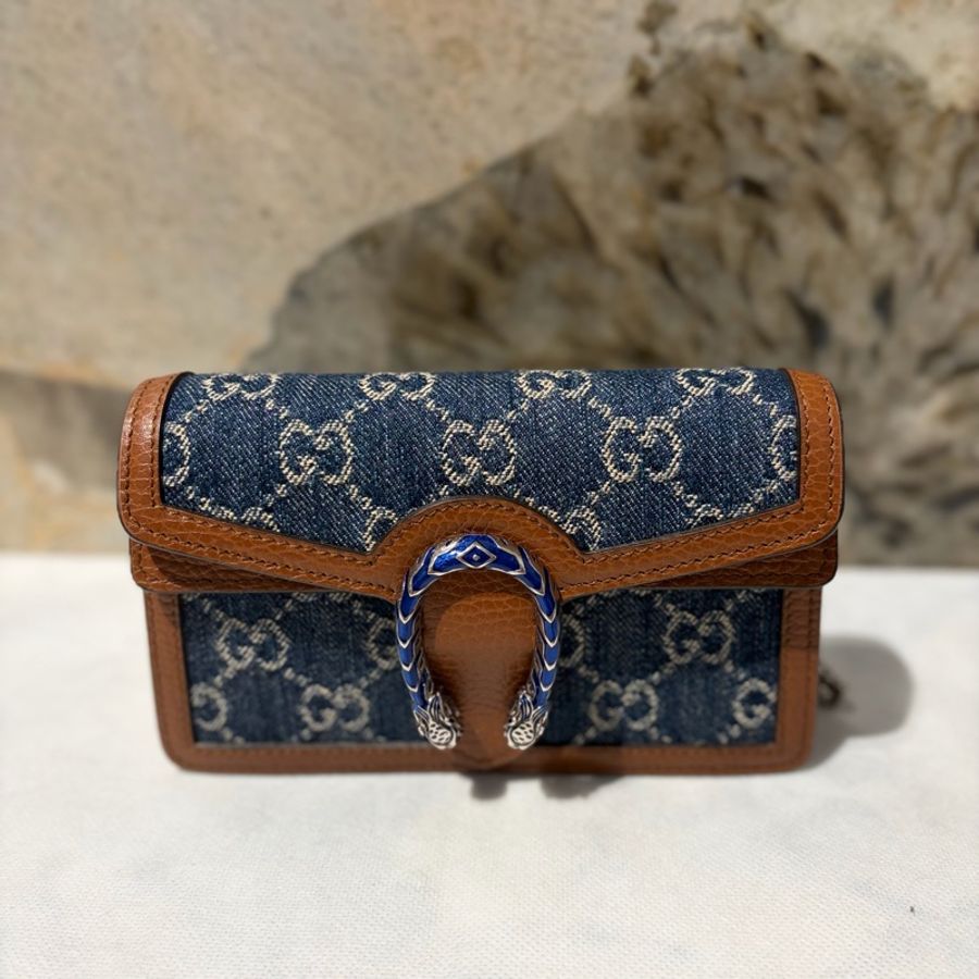 Gucci 藍琺瑯牛仔布Dionysus就伸側背包-0