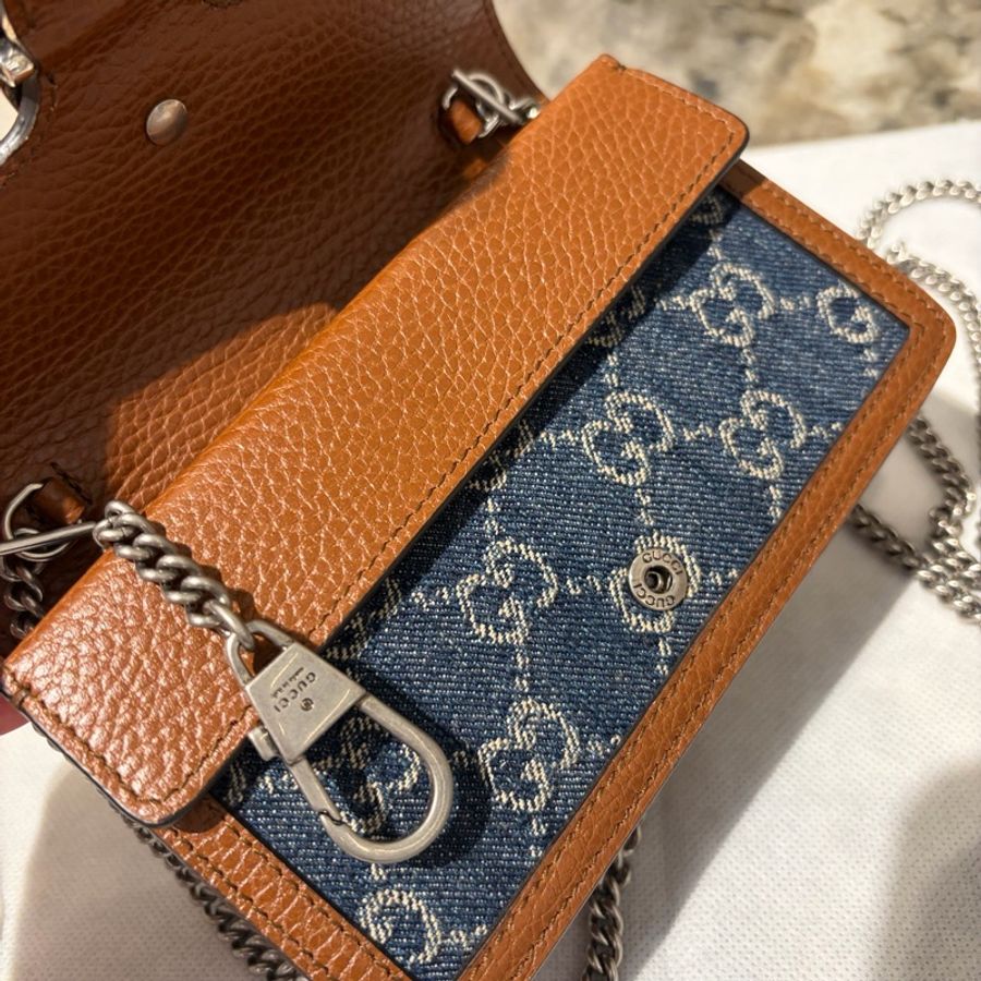 Gucci 藍琺瑯牛仔布Dionysus就伸側背包-7