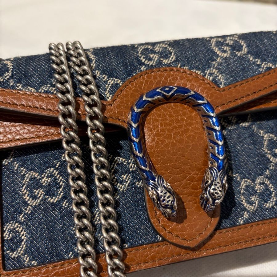 Gucci 藍琺瑯牛仔布Dionysus就伸側背包-9