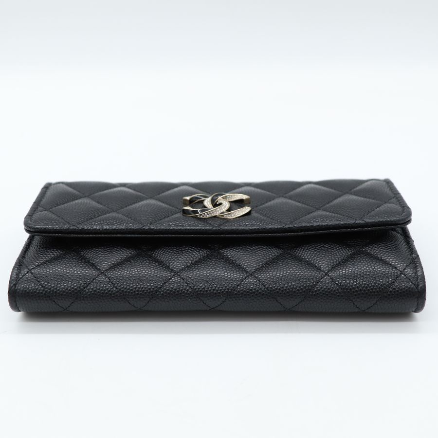 Chanel 香奈兒 CC 黑色 荔枝牛皮 中長夾-5