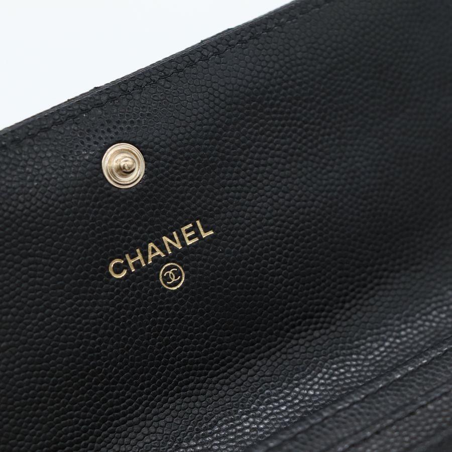 Chanel 香奈兒 CC 黑色 荔枝牛皮 中長夾-8