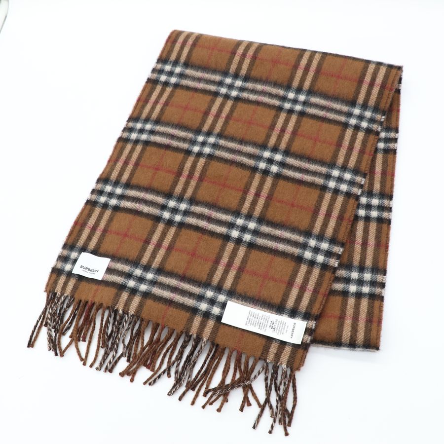 Burberry 經典格紋 咖色 羊毛雙面圍巾-1