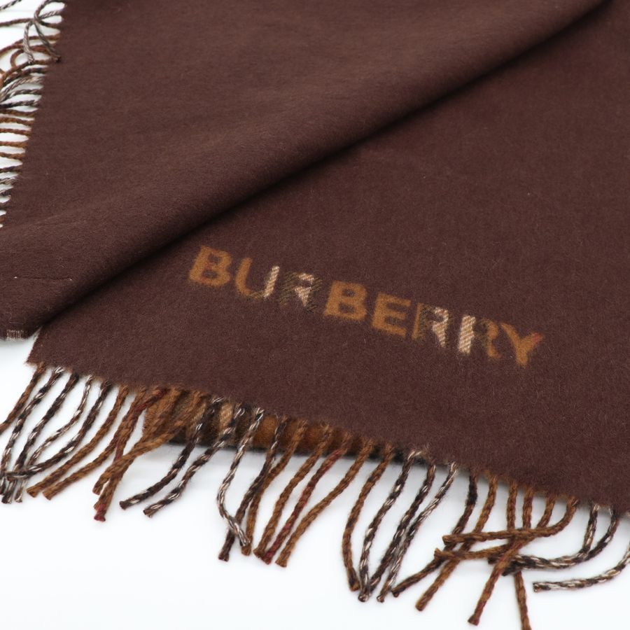 Burberry 經典格紋 咖色 羊毛雙面圍巾-2