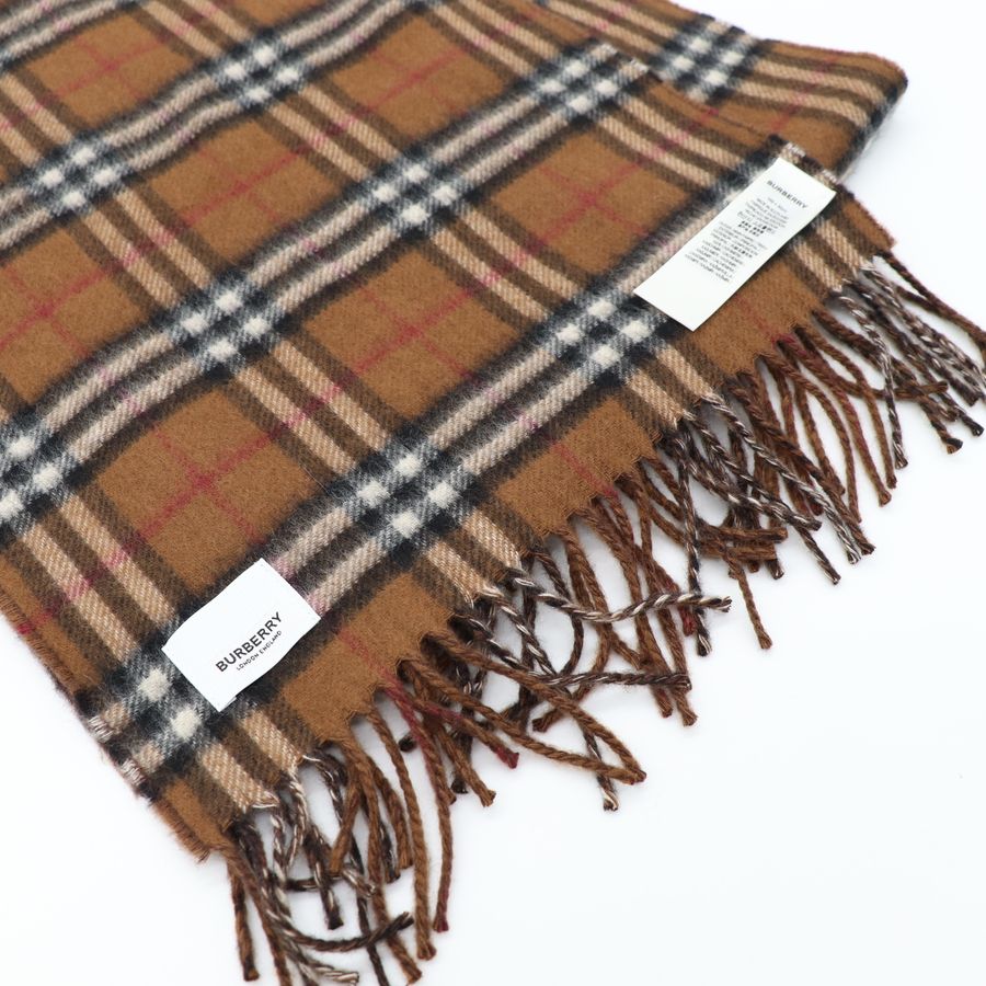 Burberry 經典格紋 咖色 羊毛雙面圍巾-4