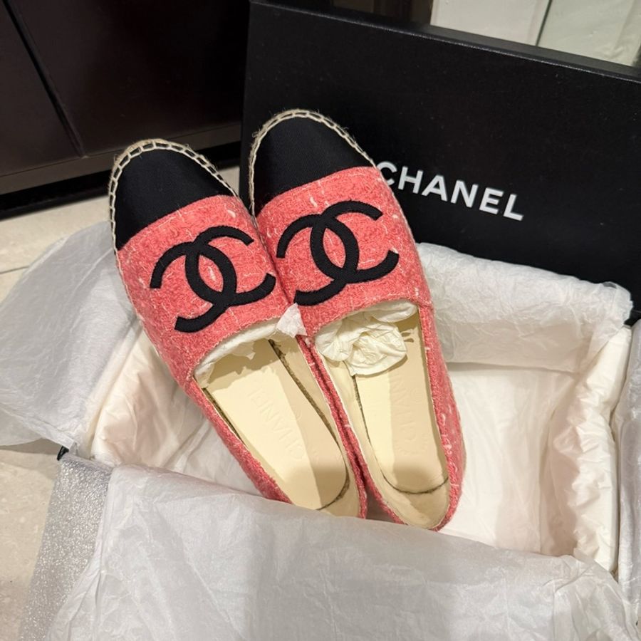 Chanel 香奈兒 經典大雙C漁夫鞋/平底鞋/粉色款/毛呢black pink/36號/全新閒置美品-0