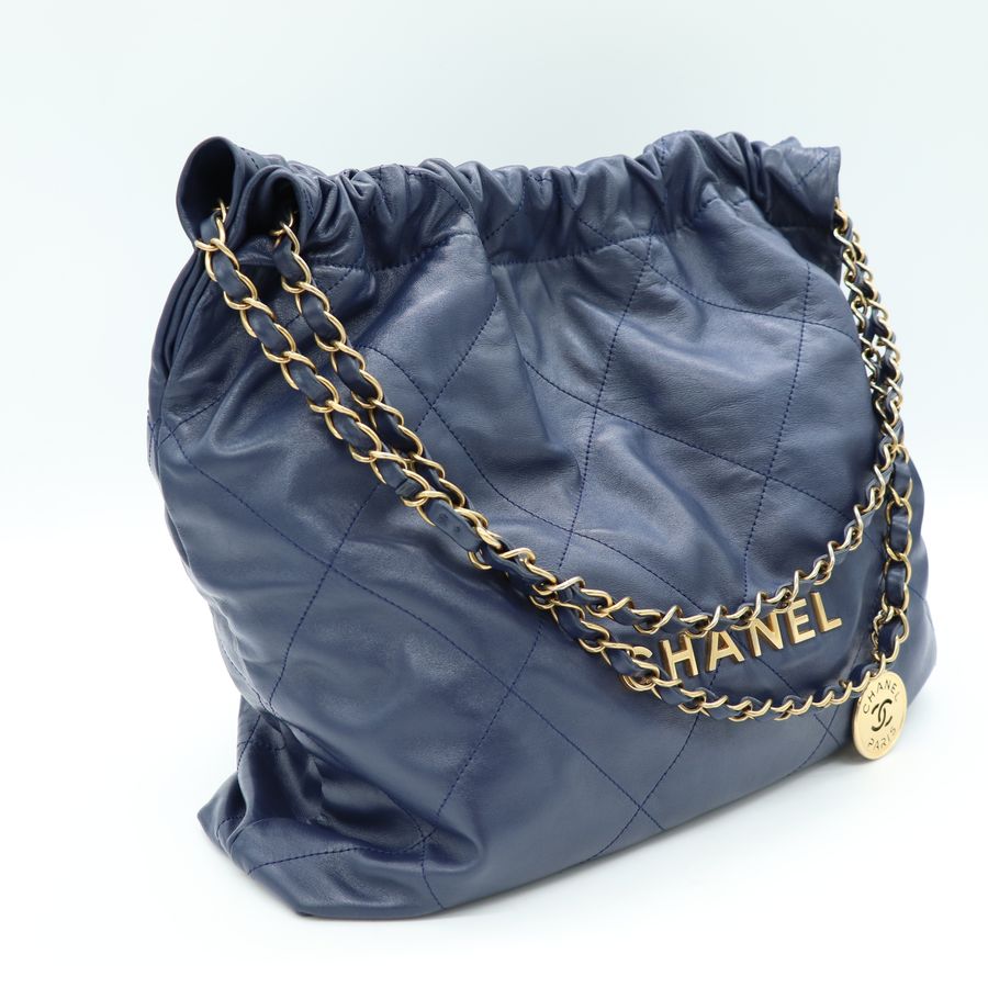 Chanel 22bag 深藍色 肩背包 中號-2