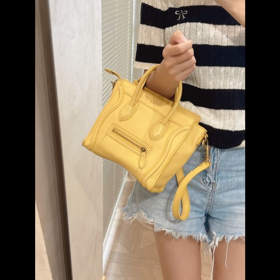 二手98新 Celine/賽琳 Luggage系列黃色牛皮笑臉 經典笑臉-1
