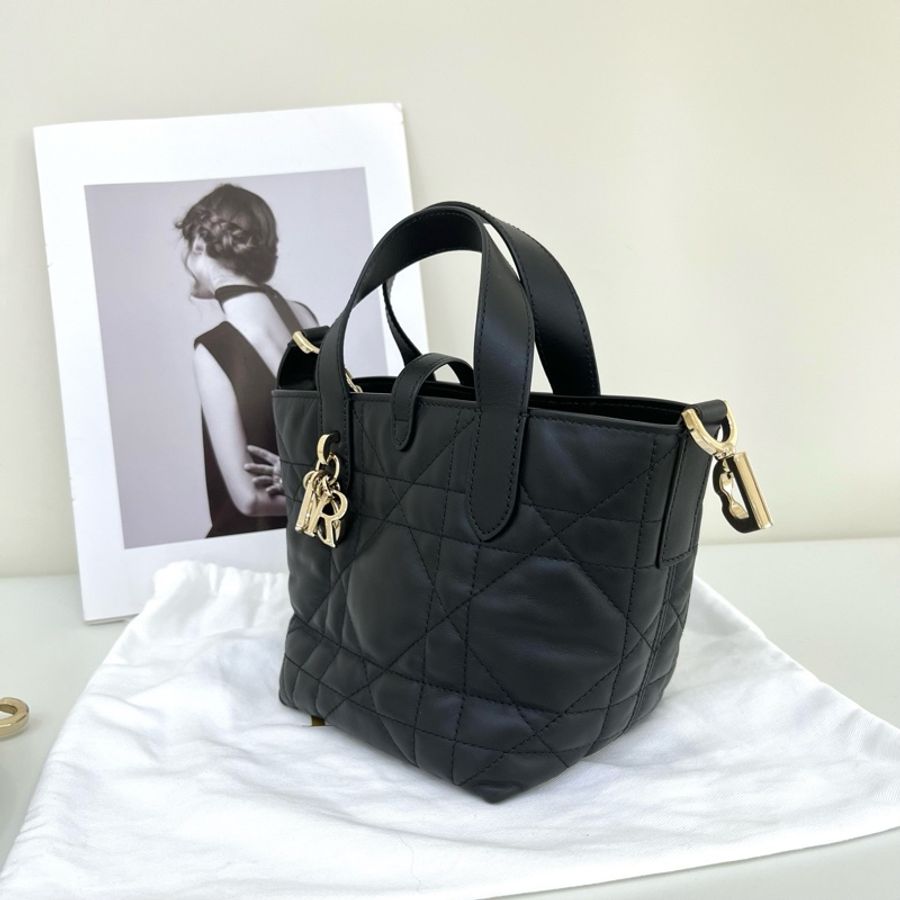 迪奧/Dior 微型 Dior Toujours 竪版手袋 手提包斜挎包 黑色金扣-2