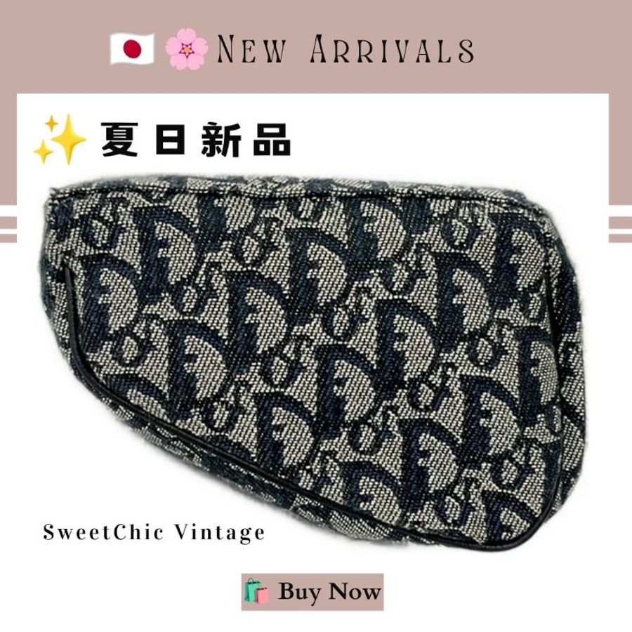🛍️🎁 26 🔥7月新品【預訂】 💘Christian Dior 海軍藍老花 Logo 帆布手拿包 化妝包 Pouch 🔥 熱賣款 DIOR 腋下包平替-0